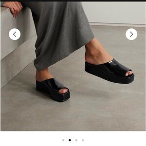 The Row Emi Flatform Platform Black Glossed Leather Slides Sandals Shoes 36 6